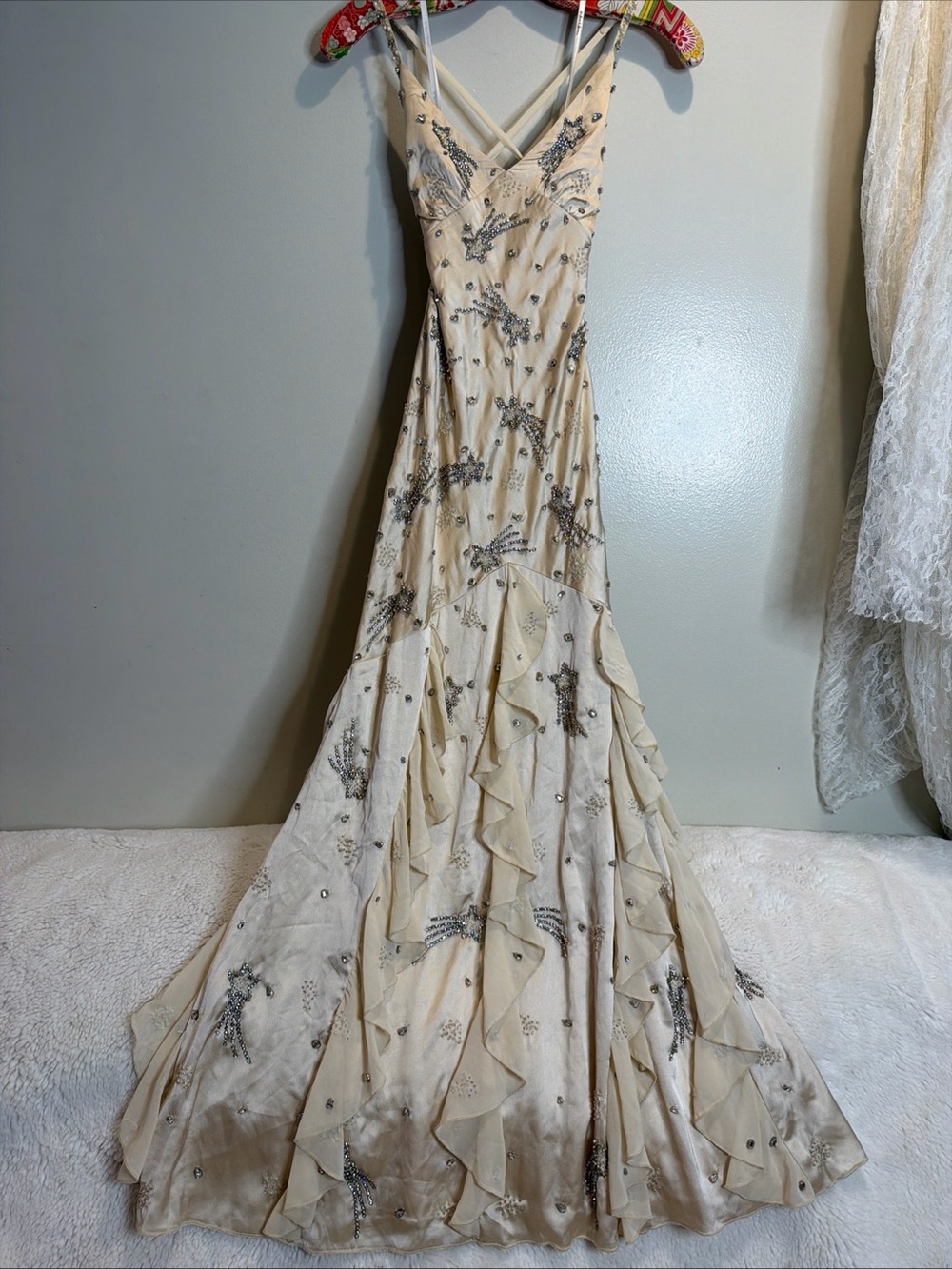 For Love & Lemons Elea Beaded Shooting Stars Ruffles Dreamy Maxi Dress XXS - Picture 5 of 11